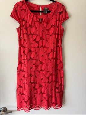 Taylor Red Floral Lace Midi Dress with V-Notch